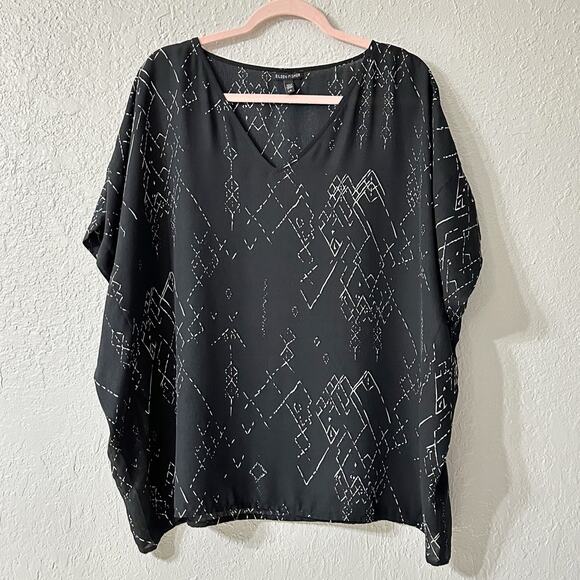 Eileen Fisher Marrakesh Printed Silk Tencel Blouse Black Women Large - Picture 2 of 7
